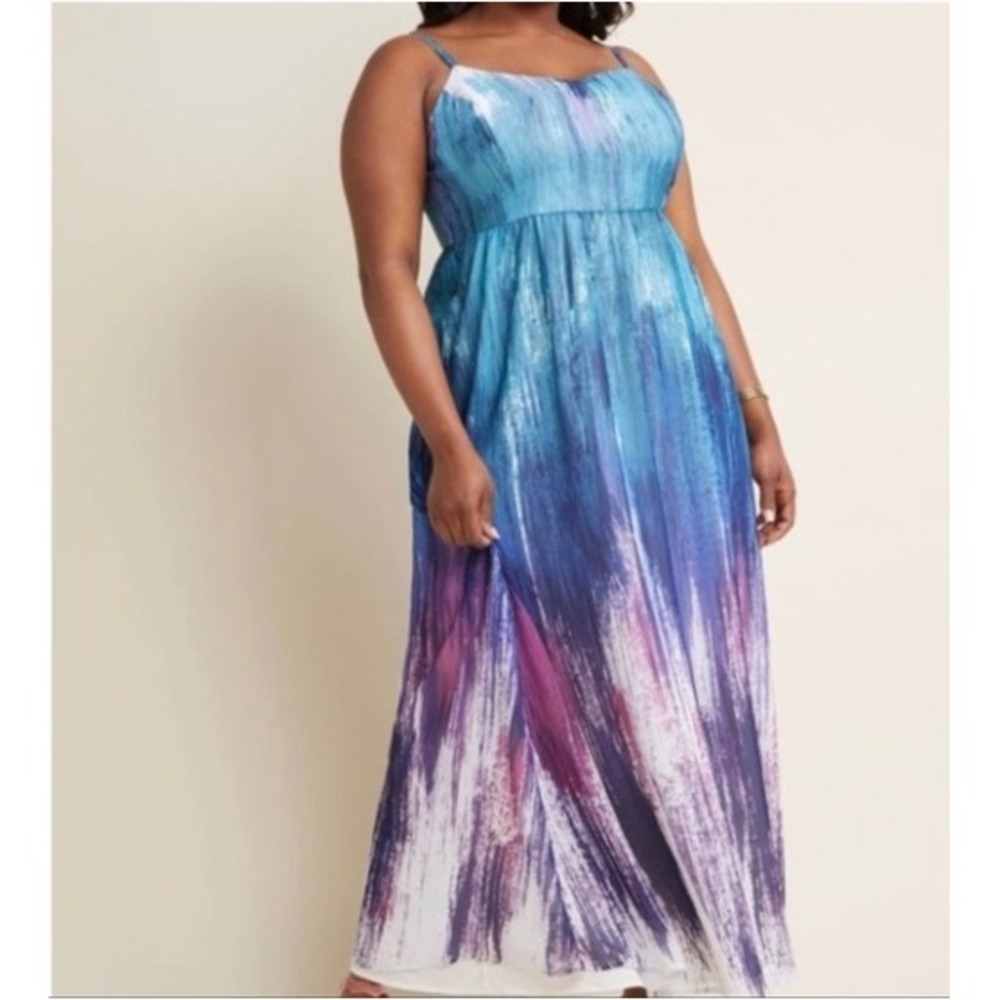 ModCloth Brushstroke to Conclusions Ombre Maxi Dress Blue Purple Chiffon XL